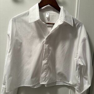 Cropped Button Down Cotton Shirt (White)